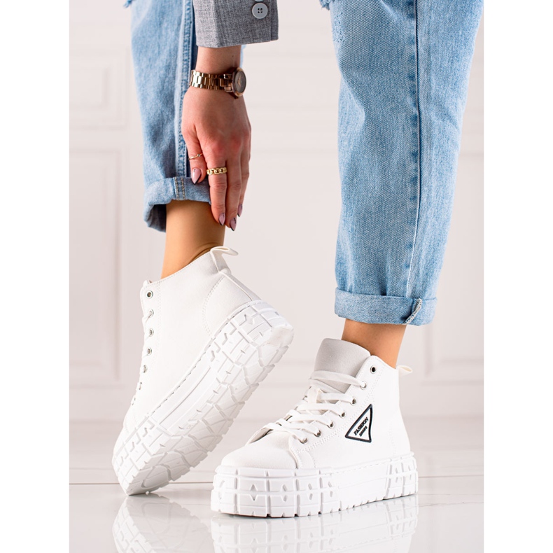 TRENDI Zapatos de moda de caña alta blanco 1