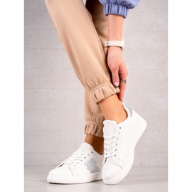 TRENDI Zapatillas con inserto plateado blanco 2