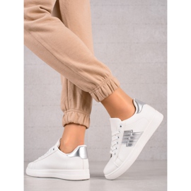 TRENDI Zapatillas con inserto plateado blanco 3
