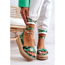 FB2 Sandalias Alpargatas Cuña Flores Roxanne Verde multicolor 2