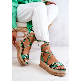 FB2 Sandalias Alpargatas Cuña Flores Roxanne Verde multicolor 5