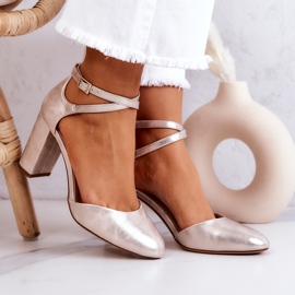 Zapatos De Salón De Piel En Un Pilar Sergio Leone SK851 Dorado 2