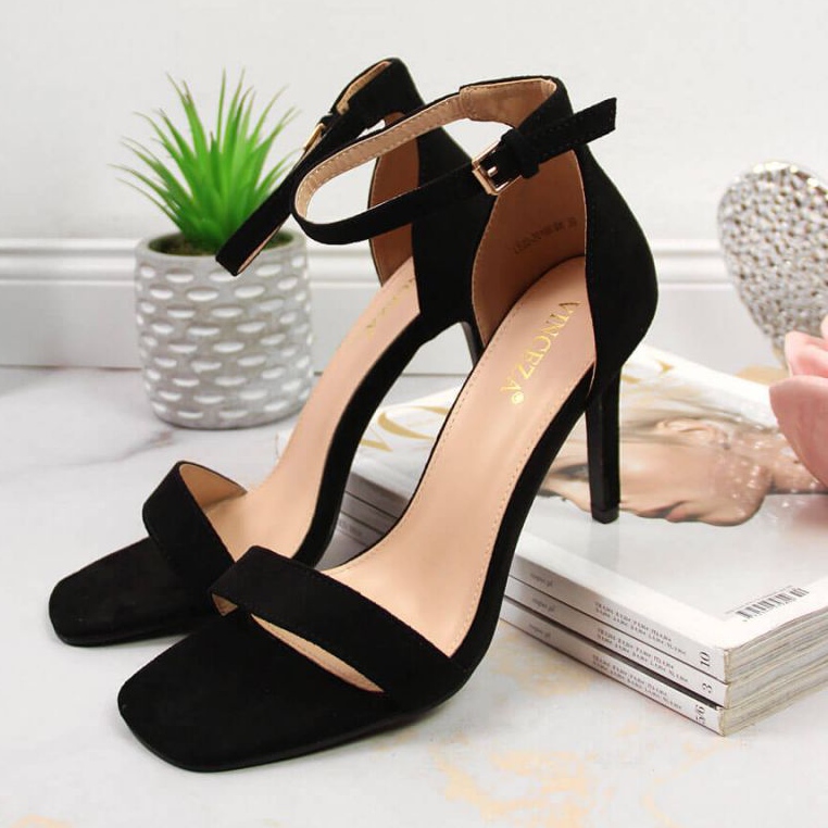 Negro Vinceza W JAN81A sandalias de ante tacón alto 2