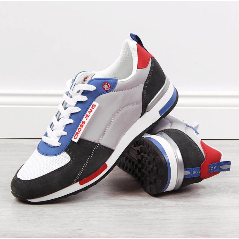 Cross Jeans M JJ1R4010C zapatos deportivos de cuero blanco negro azul gris 2 Cross Jeans M JJ1R4010C zapatos deportivos de cuero blanco negro azul gris 2