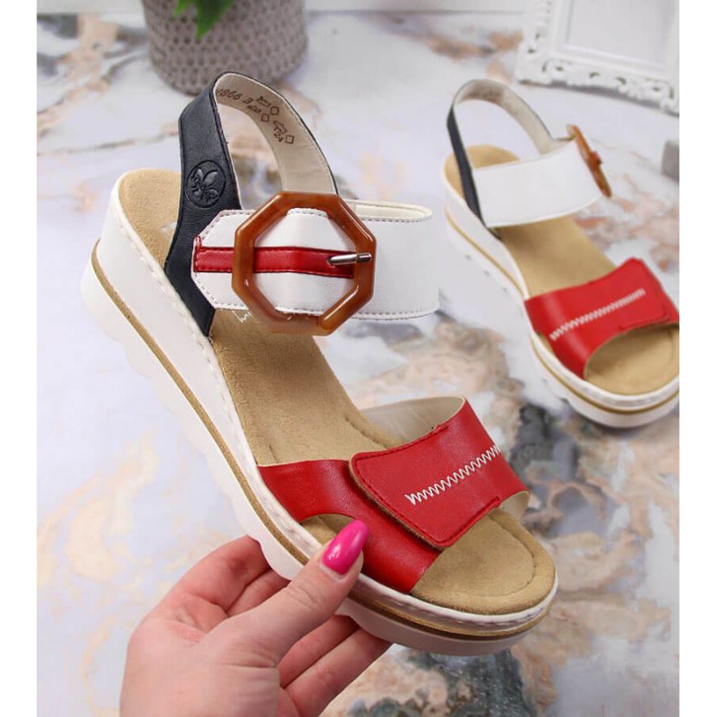 Sandalias cuña Rieker W 67476-33 blanco rojo 1