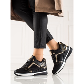 TRENDI Zapatillas de cuña con estilo negro dorado 1 TRENDI Zapatillas de cuña con estilo negro dorado 1