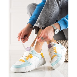 TRENDI Zapatillas con estilo blanco verde amarillo 1