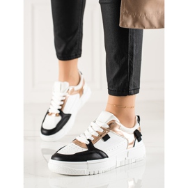 TRENDI Zapatillas con estilo blanco negro dorado 3