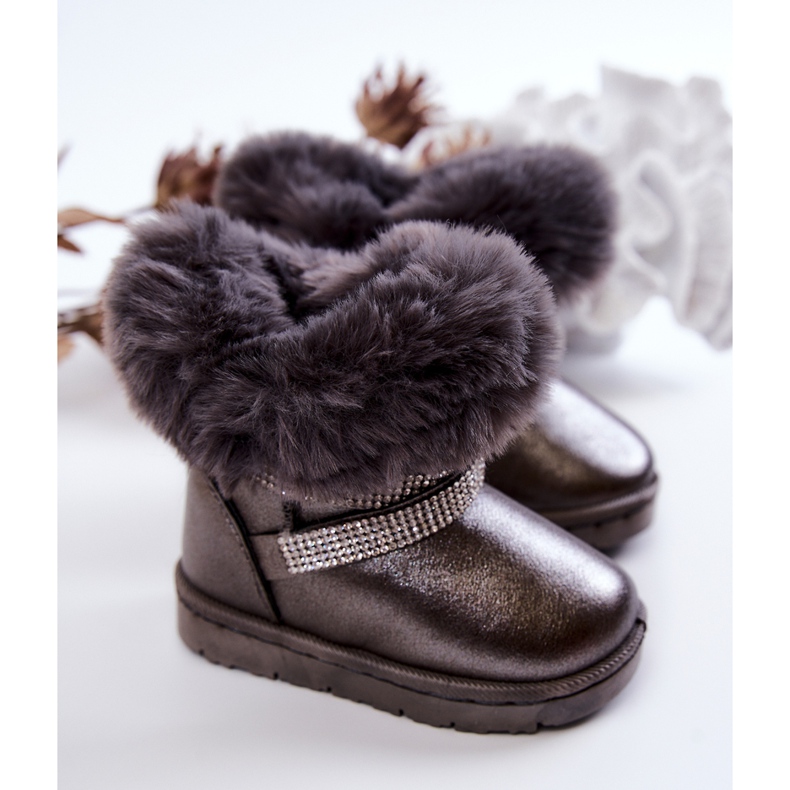 FR1 Botas de nieve para niños Hollee en gris oscuro con circonitas cúbicas 2