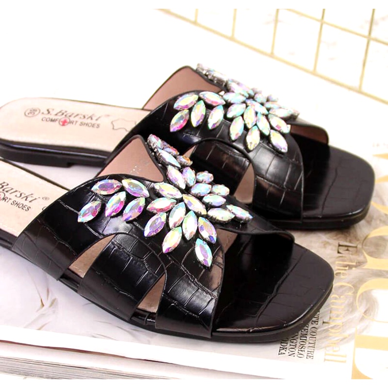 Zapatillas negras con piedras S. Bararski W OLI104 negro 4