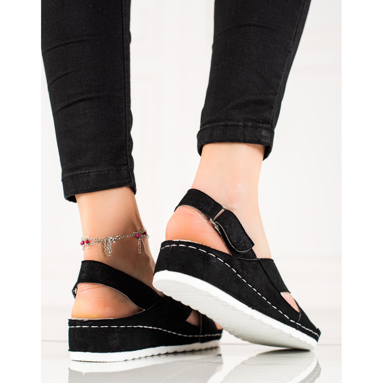 Sandalias Ante Con Velcro VINCEZA negro 2
