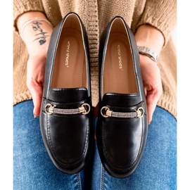 Ideal Shoes Mocasines elegantes con circonita negro 3