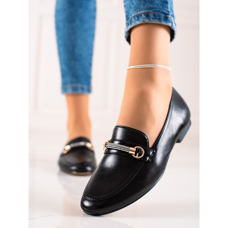 Ideal Shoes Mocasines elegantes con circonita negro 1 Ideal Shoes Mocasines elegantes con circonita negro 1