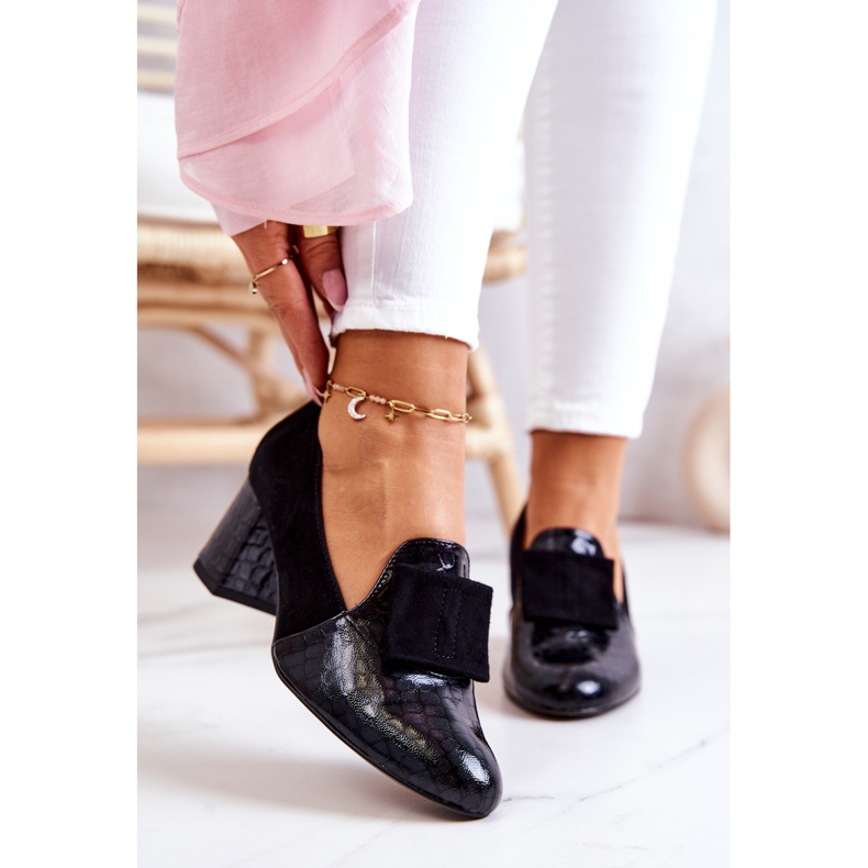 PA2 Zapatos de tacón de piel de serpiente de ante negro Diana 1