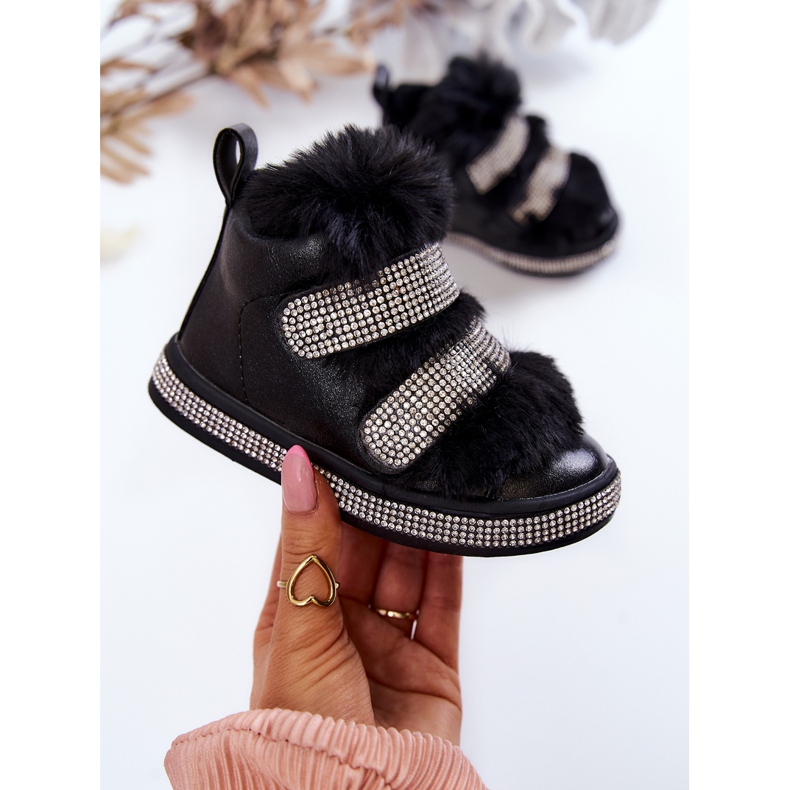 FR1 Black Leela - Botas de nieve para niños de cuero negro cálido 1