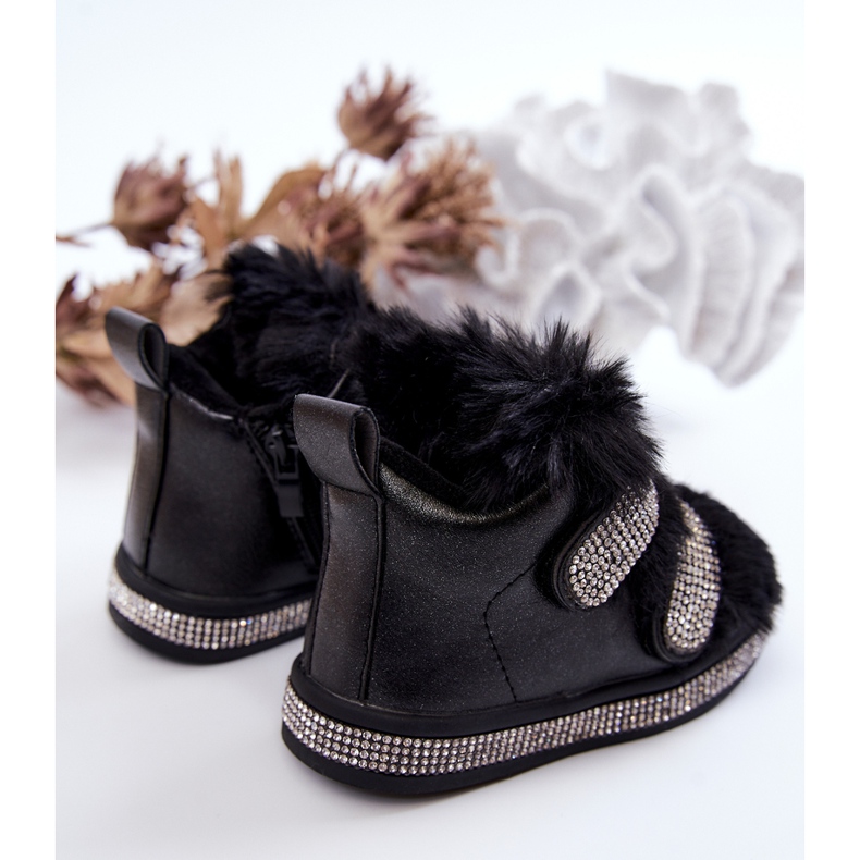 FR1 Black Leela - Botas de nieve para niños de cuero negro cálido 2