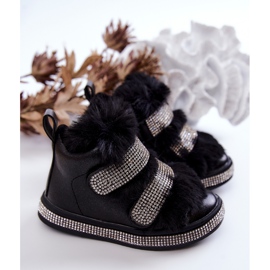 FR1 Black Leela - Botas de nieve para niños de cuero negro cálido 3