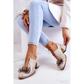 PA2 Elegantes Tacones Altos De Cuero Con Decoración Delaver Beige 5