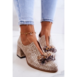PA2 Elegantes Tacones Altos De Cuero Con Decoración Delaver Beige 3