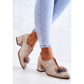 PA2 Elegantes Tacones Altos De Cuero Con Decoración Delaver Beige 6