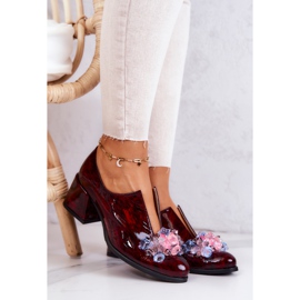 PA2 Elegantes Tacones Altos De Cuero Con Decoración Delaver Burdeos rojo 1