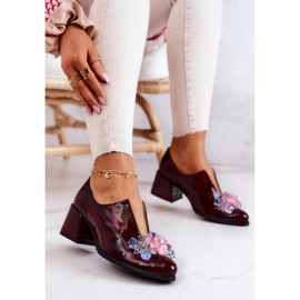 PA2 Elegantes Tacones Altos De Cuero Con Decoración Delaver Burdeos rojo 5