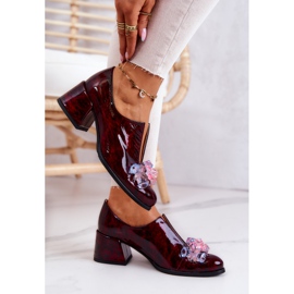 PA2 Elegantes Tacones Altos De Cuero Con Decoración Delaver Burdeos rojo 4
