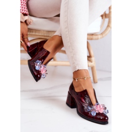 PA2 Elegantes Tacones Altos De Cuero Con Decoración Delaver Burdeos rojo 6