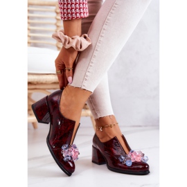 PA2 Elegantes Tacones Altos De Cuero Con Decoración Delaver Burdeos rojo 3