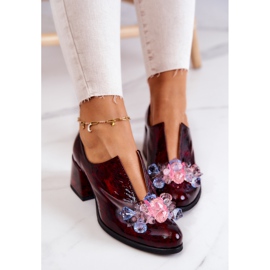 PA2 Elegantes Tacones Altos De Cuero Con Decoración Delaver Burdeos rojo 7