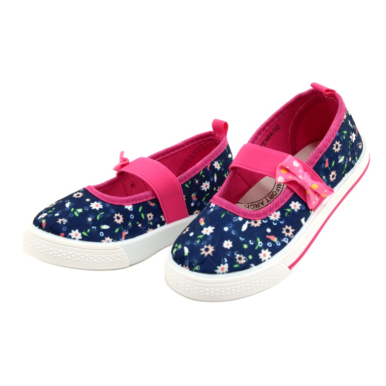American Club Zapatillas de ballerinas de niñas con un arco diez64/22 en flores azul azul 2