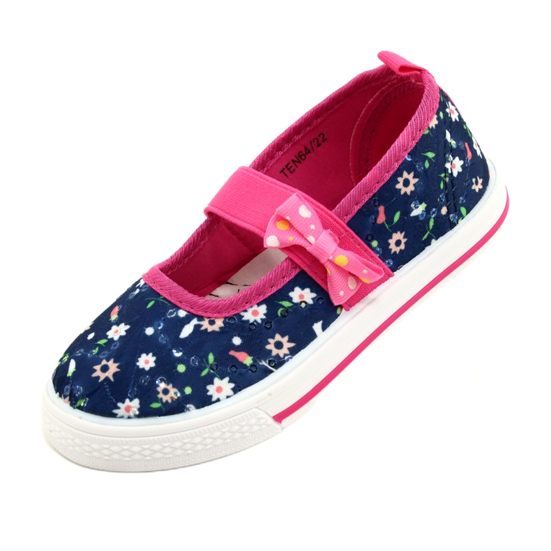 American Club Zapatillas de ballerinas de niñas con un arco diez64/22 en flores azul azul 3