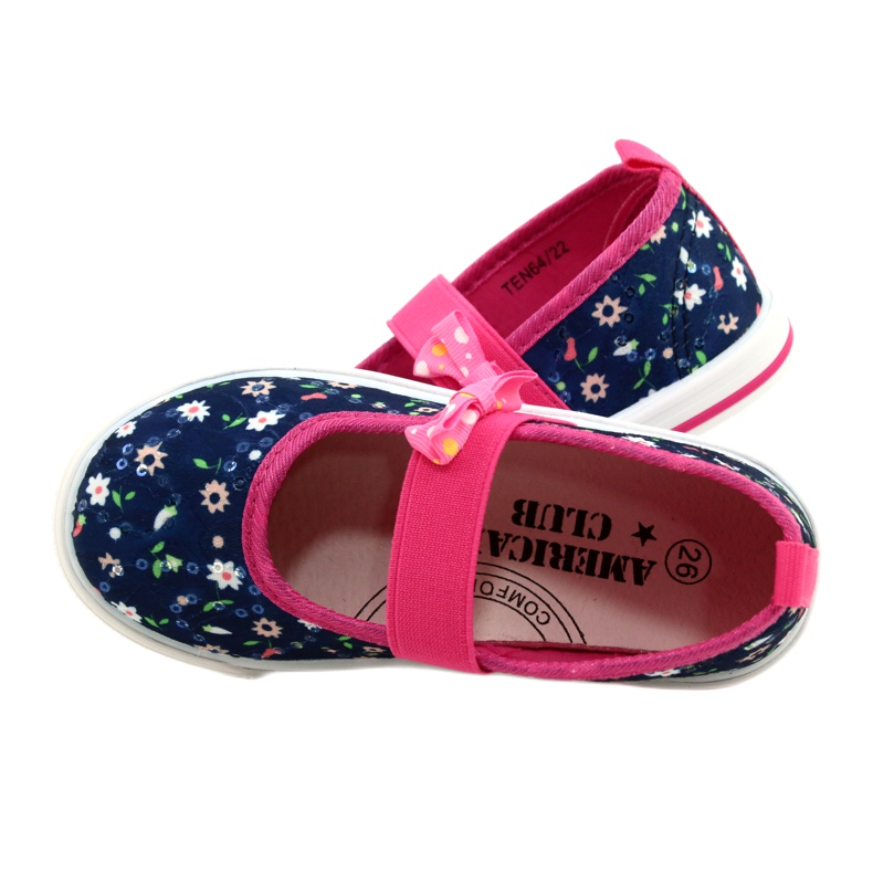 American Club Zapatillas de ballerinas de niñas con un arco diez64/22 en flores azul azul 4