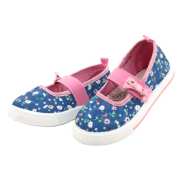 American Club Ballerinas de chicas zapatillas con un arco en flores azul 2