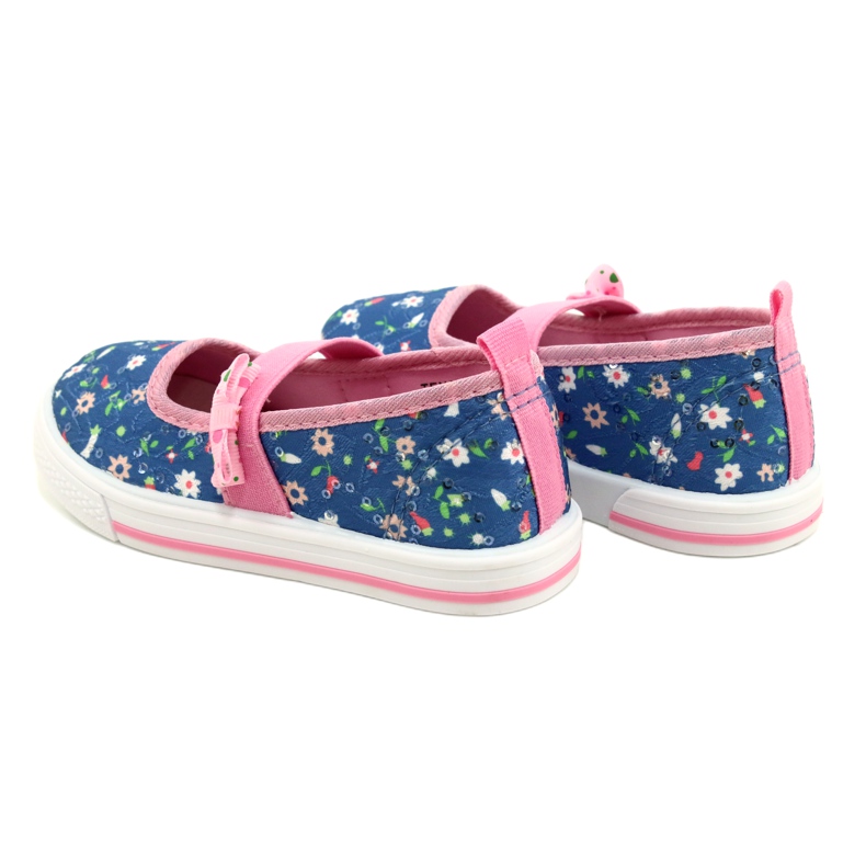 American Club Ballerinas de chicas zapatillas con un arco en flores azul 5 American Club Ballerinas de chicas zapatillas con un arco en flores azul 5
