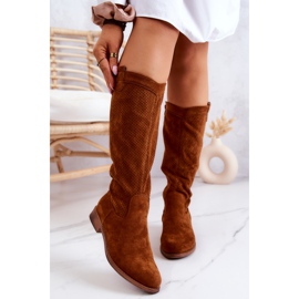 S.Barski Botas Mujer Ante Calado Camel Thessie marrón 1