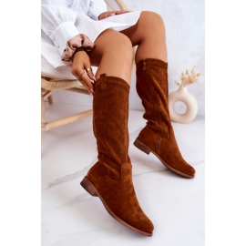 S.Barski Botas Mujer Ante Calado Camel Thessie marrón 5