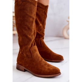 S.Barski Botas Mujer Ante Calado Camel Thessie marrón 6