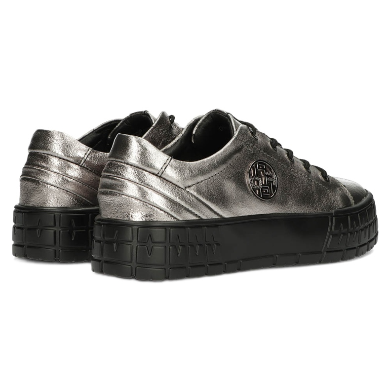 Filippo Elegantes zapatillas deportivas de cuero DP3528 / 22 GN Gun Metal marrón plata 3