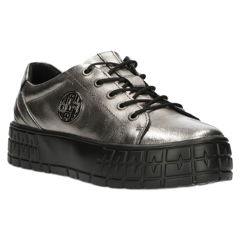 Filippo Elegantes zapatillas deportivas de cuero DP3528 / 22 GN Gun Metal marrón plata 5