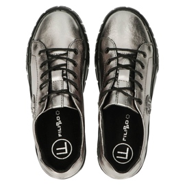 Filippo Elegantes zapatillas deportivas de cuero DP3528 / 22 GN Gun Metal marrón plata 4