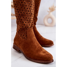 S.Barski Botas Camel Darnell de ante con estampado calado marrón 7