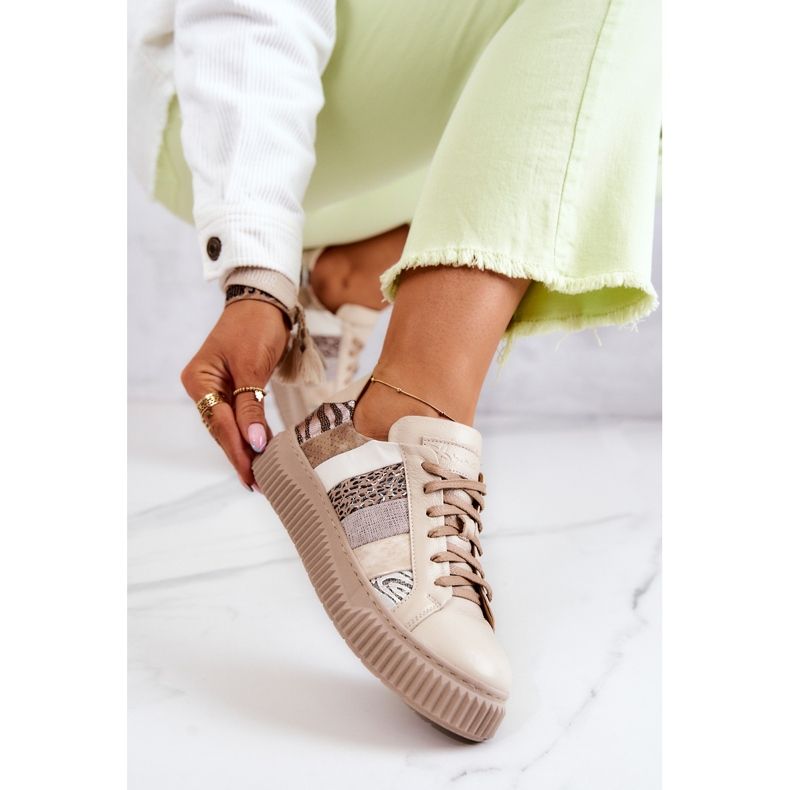 Zapatos Deportivos De Cuero En La Plataforma Maciejka 05482-04 Beige 1