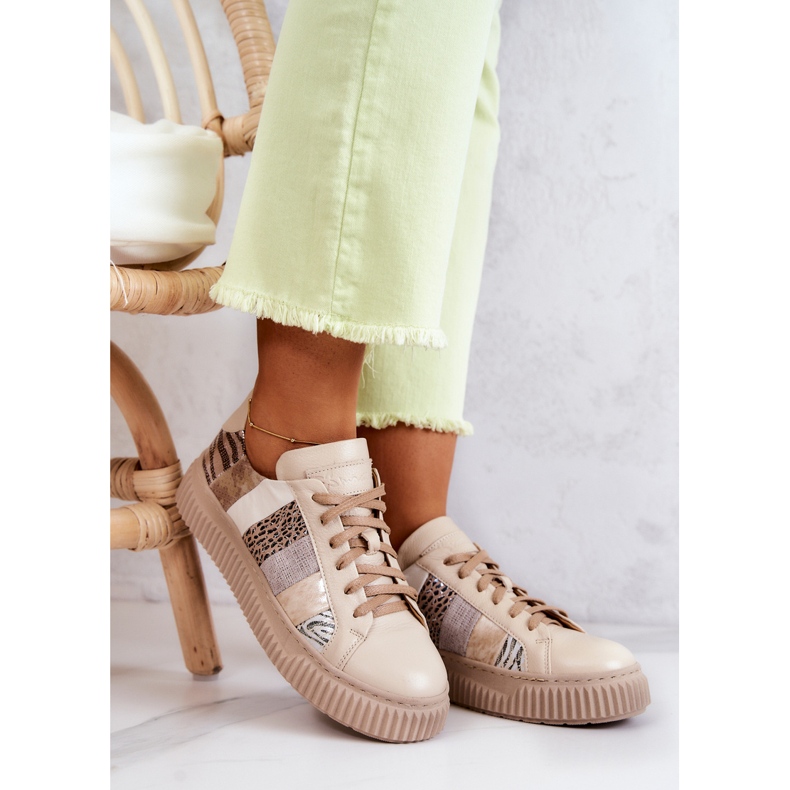 Zapatos Deportivos De Cuero En La Plataforma Maciejka 05482-04 Beige 2