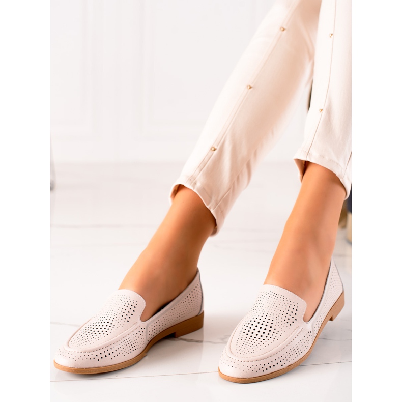 Goodin Mocasines de piel con estampado calado beige 1