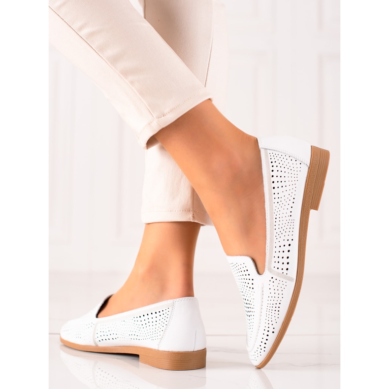 Goodin Mocasines de piel con estampado calado blanco 1 Goodin Mocasines de piel con estampado calado blanco 1