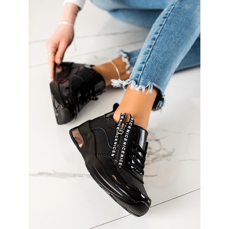 Goodin Zapatillas de cuero con cremallera negro 2