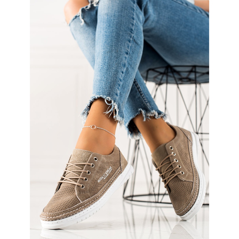 Goodin Zapatillas casual de cuero beige 1