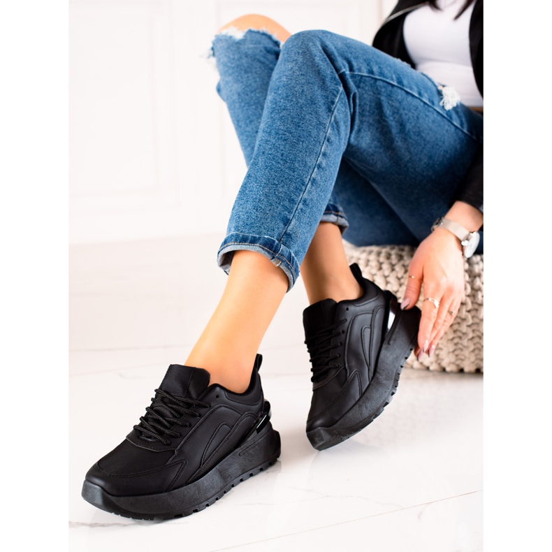 TRENDI Zapatillas de cuero ecológico negras negro 1