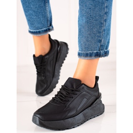 TRENDI Zapatillas de cuero ecológico negras negro 2